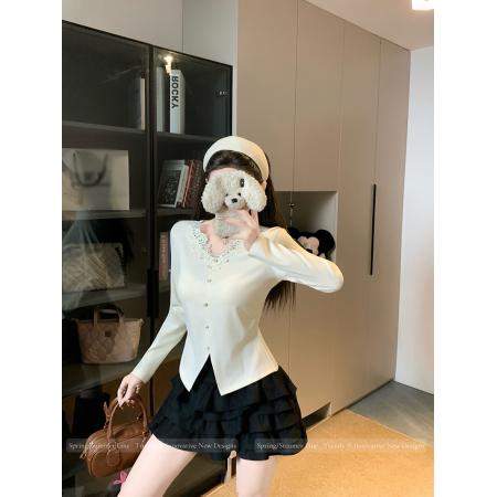 BY10486# 春装新款胖mm大码女纯欲设计感蕾丝花边收腰显瘦长袖上衣 服裝批發女裝批發服飾貨源