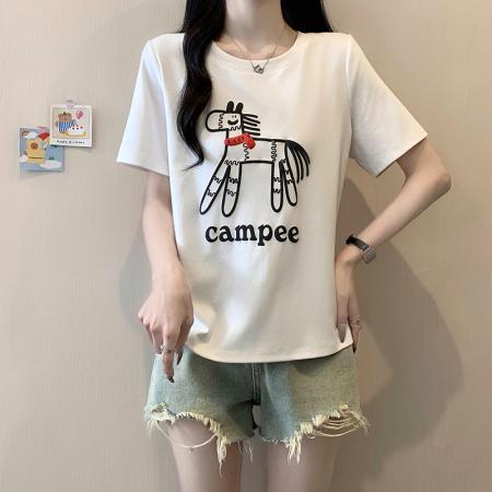 BY10487# 春夏新款胖mm大码女休闲百搭印花卡通圆领正肩短袖T恤 服裝批發女裝批發服飾貨源