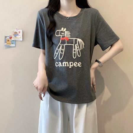 BY10487# 春夏新款胖mm大码女休闲百搭印花卡通圆领正肩短袖T恤 服裝批發女裝批發服飾貨源