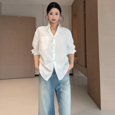 BY10488# 法式长袖防晒衬衫外套早秋女装新款韩系chic别致小衫上衣 服裝批發女裝批發服飾貨源