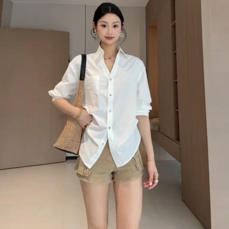 BY10488# 法式长袖防晒衬衫外套早秋女装新款韩系chic别致小衫上衣 服裝批發女裝批發服飾貨源