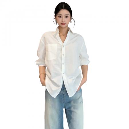 BY10488# 法式长袖防晒衬衫外套早秋女装新款韩系chic别致小衫上衣 服裝批發女裝批發服飾貨源