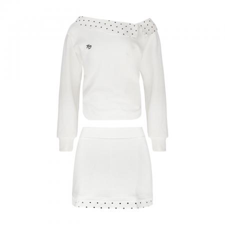 BY10489# 一字肩斜肩白色卫衣连衣裙子女新款秋季韩系穿搭包臀短裙套装 服裝批發女裝批發服飾貨源