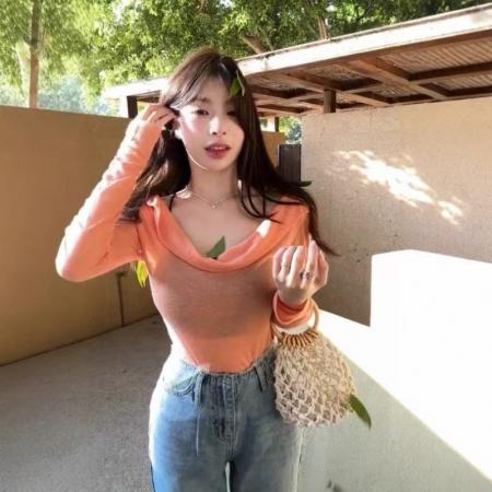 BY10492# 韩系荡领一字肩长袖T恤女春季新款纯欲风巨好看绝美显瘦上衣 服裝批發女裝批發服飾貨源