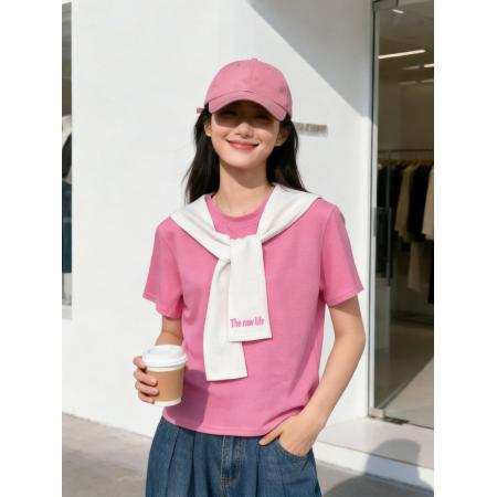 BY10493# 春夏时尚新款马卡龙配色T恤披肩两件套时尚多巴胺T恤 服裝批發女裝批發服飾貨源