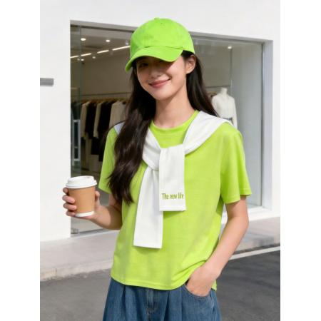 BY10493# 春夏时尚新款马卡龙配色T恤披肩两件套时尚多巴胺T恤 服裝批發女裝批發服飾貨源