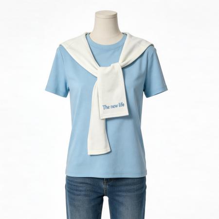 BY10493# 春夏时尚新款马卡龙配色T恤披肩两件套时尚多巴胺T恤 服裝批發女裝批發服飾貨源