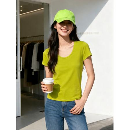 BY10495# 新款果绿色少女感小T恤基础款果绿色T恤 服裝批發女裝批發服飾貨源