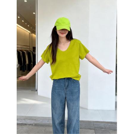 BY10495# 新款果绿色少女感小T恤基础款果绿色T恤 服裝批發女裝批發服飾貨源