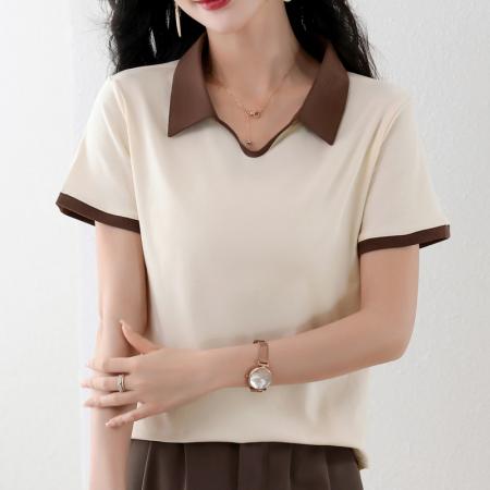 BY10499# 夏季新款韩版宽松设计感短袖t恤女棉质休闲气质简约翻领上衣 服裝批發女裝批發服飾貨源