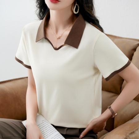 BY10499# 夏季新款韩版宽松设计感短袖t恤女棉质休闲气质简约翻领上衣 服裝批發女裝批發服飾貨源