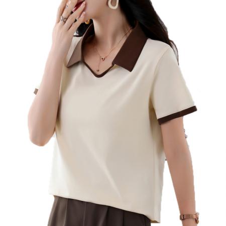 BY10499# 夏季新款韩版宽松设计感短袖t恤女棉质休闲气质简约翻领上衣 服裝批發女裝批發服飾貨源