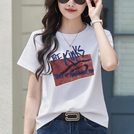 BY10501# 夏季新款时尚圆领字母印花前后涂鸦短袖T恤女宽松百搭显瘦 服裝批發女裝批發服飾貨源