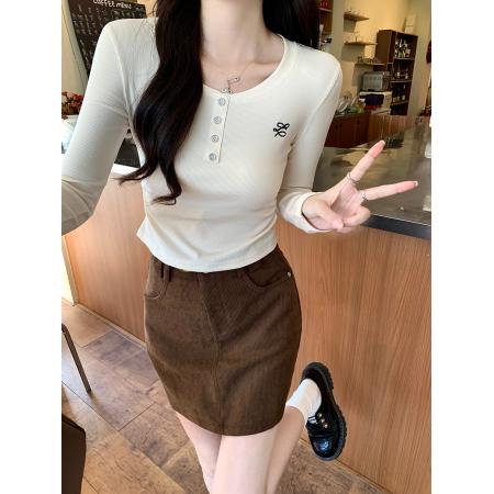 BY10505# 人棉长袖t恤女初秋新款薄刺绣花打底衫圆领上衣 服裝批發女裝批發服飾貨源