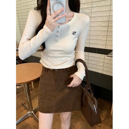 BY10505# 人棉长袖t恤女初秋新款薄刺绣花打底衫圆领上衣 服裝批發女裝批發服飾貨源