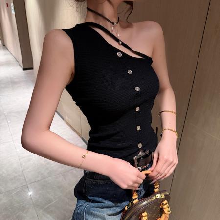 BY10508# 夏季新品时尚百搭显瘦性感漏单肩针织背心女 服裝批發女裝批發服飾貨源