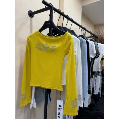 BY10515# 十三行新款春季韩版时尚百搭斜领长袖修身显瘦T恤女 服裝批發女裝批發服飾貨源