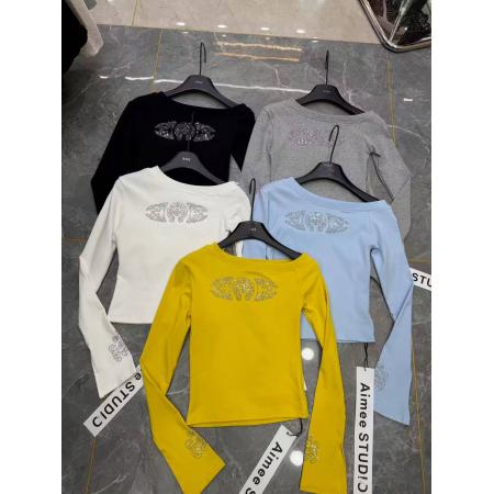 BY10515# 十三行新款春季韩版时尚百搭斜领长袖修身显瘦T恤女 服裝批發女裝批發服飾貨源