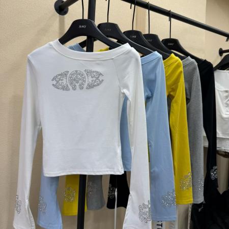 BY10515# 十三行新款春季韩版时尚百搭斜领长袖修身显瘦T恤女 服裝批發女裝批發服飾貨源