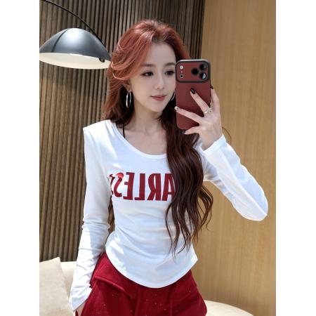 BY10521# 春季新款甜酷风字母前后两穿长袖T恤女时尚修身显瘦打底上衣 服裝批發女裝批發服飾貨源