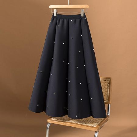 BY10522# 大码女装春季新款韩版赫本风气质重工钉珠A字褶皱宽松半身裙 服裝批發女裝批發服飾貨源