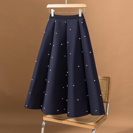 BY10522# 大码女装春季新款韩版赫本风气质重工钉珠A字褶皱宽松半身裙 服裝批發女裝批發服飾貨源