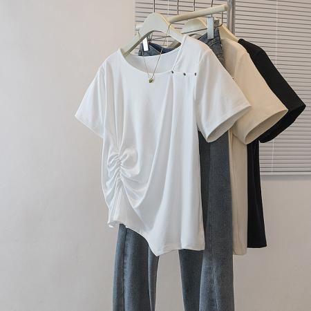 BY10523# 大码女装韩版春季新韩版高级潮流斜扣设计显瘦修身上衣 服裝批發女裝批發服飾貨源