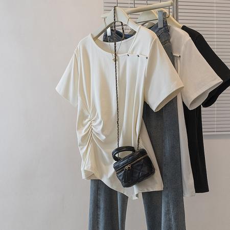 BY10523# 大码女装韩版春季新韩版高级潮流斜扣设计显瘦修身上衣 服裝批發女裝批發服飾貨源