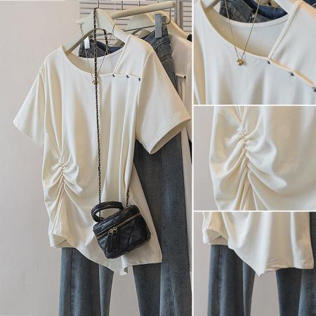 BY10523# 大码女装韩版春季新韩版高级潮流斜扣设计显瘦修身上衣 服裝批發女裝批發服飾貨源