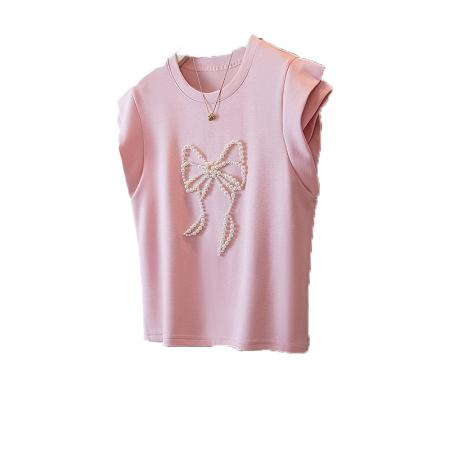 BY10525# 大码女装新款韩版胖MM高级感钉珠潮流蝴蝶结设计显瘦修身上衣 服裝批發女裝批發服飾貨源