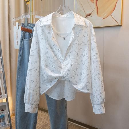 BY10528# 大码女装新款韩版印花设计防晒衬衫外套新款宽松显瘦开衫上衣 服裝批發女裝批發服飾貨源