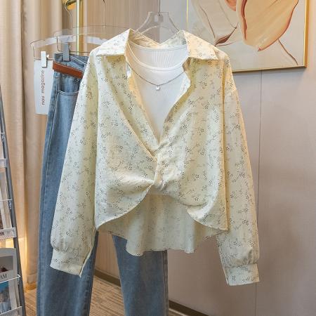 BY10528# 大码女装新款韩版印花设计防晒衬衫外套新款宽松显瘦开衫上衣 服裝批發女裝批發服飾貨源