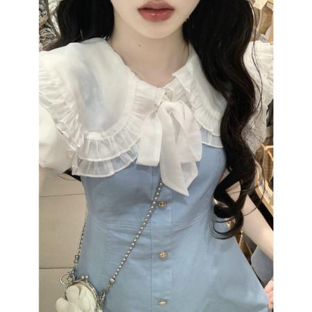 BY10533# 牛仔连衣裙夏季新款洋气拼接假两件裙子女孩夏装 服裝批發女裝批發服飾貨源