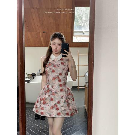 BY10535# 公主裙生日礼服高端轻奢小众富家千金miu系穿搭玫瑰印花连衣裙女 服裝批發女裝批發服飾貨源