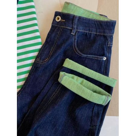 BY10538# 春季新款梨形身材弹力撞色哈伦牛仔裤女大码胖妹妹显瘦九分老爹裤 服裝批發女裝批發服飾貨源