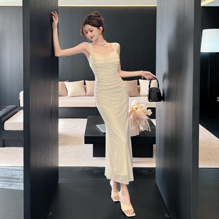 BY10552# 春夏新款性感高端网纱露肩聚会鱼尾裙优雅显瘦生日礼服长裙潮 服裝批發女裝批發服飾貨源