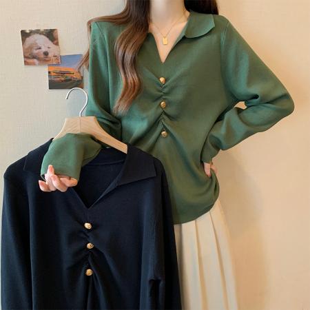 BY10554# 大码女装春季新款韩版POLO领针织衫胖mm遮肚子纯色翻领毛衣上衣女 服裝批發女裝批發服飾貨源