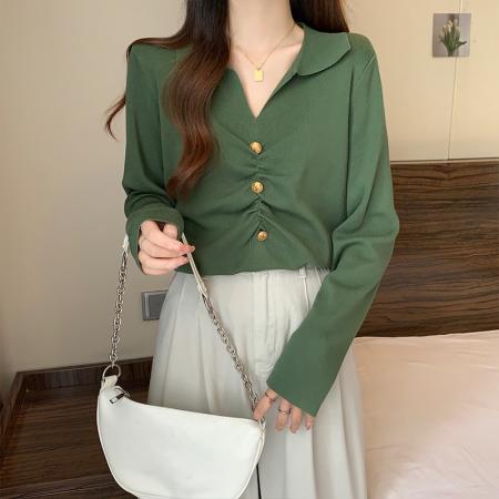 BY10554# 大码女装春季新款韩版POLO领针织衫胖mm遮肚子纯色翻领毛衣上衣女 服裝批發女裝批發服飾貨源