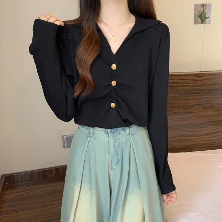 BY10554# 大码女装春季新款韩版POLO领针织衫胖mm遮肚子纯色翻领毛衣上衣女 服裝批發女裝批發服飾貨源