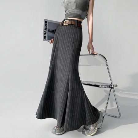 BY10558# 复古条纹高腰鱼尾裙半身裙女春夏新款气质显瘦西装长裙 服裝批發女裝批發服飾貨源