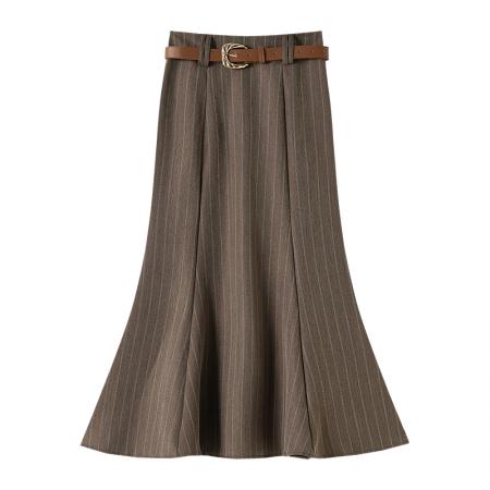 BY10558# 复古条纹高腰鱼尾裙半身裙女春夏新款气质显瘦西装长裙 服裝批發女裝批發服飾貨源