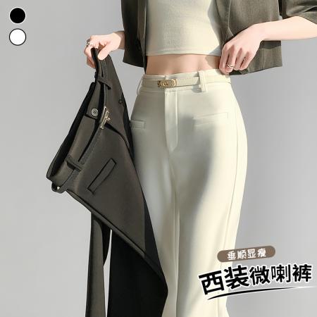 BY10560# 黑色西装微喇裤女春夏新款高腰显瘦垂感弹力休闲喇叭长裤 服裝批發女裝批發服飾貨源
