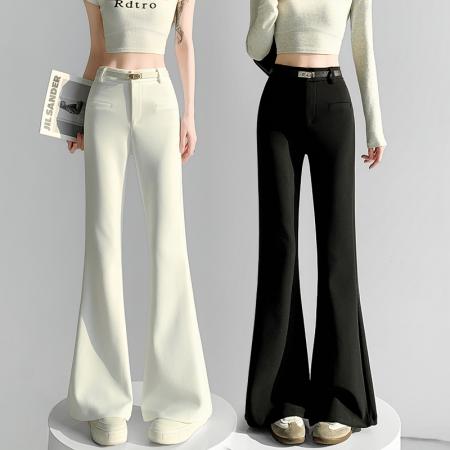 BY10560# 黑色西装微喇裤女春夏新款高腰显瘦垂感弹力休闲喇叭长裤 服裝批發女裝批發服飾貨源