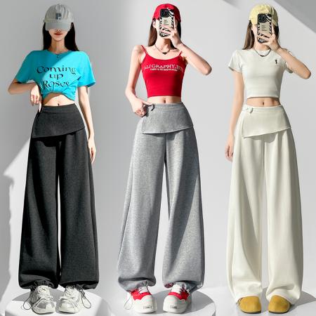 BY10561# 设计感屁帘休闲运动卫裤女春夏新款高腰显瘦直筒阔腿裤子 服裝批發女裝批發服飾貨源