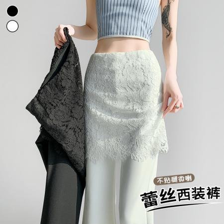 BY10562# 蕾丝假两件屁帘微喇裤女春夏高腰显瘦休闲裤垂感拖地长裤 服裝批發女裝批發服飾貨源