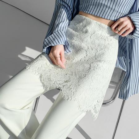 BY10562# 蕾丝假两件屁帘微喇裤女春夏高腰显瘦休闲裤垂感拖地长裤 服裝批發女裝批發服飾貨源