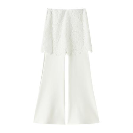 BY10562# 蕾丝假两件屁帘微喇裤女春夏高腰显瘦休闲裤垂感拖地长裤 服裝批發女裝批發服飾貨源