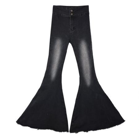 BY10565# 美式辣妹喇叭牛仔裤女小个子高腰显瘦复古设计感毛边阔腿拖地裤子 服裝批發女裝批發服飾貨源