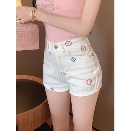 BY10566# 韩系刺绣欧货牛仔短裤女夏季时尚修身显瘦高腰休闲百搭热裤潮 服裝批發女裝批發服飾貨源