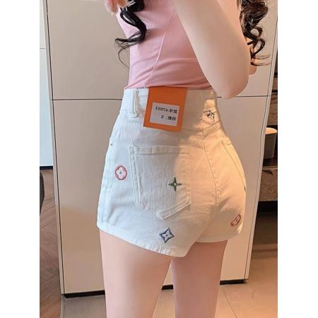BY10566# 韩系刺绣欧货牛仔短裤女夏季时尚修身显瘦高腰休闲百搭热裤潮 服裝批發女裝批發服飾貨源